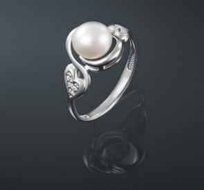 Серебряное кольцо с жемчугом к-130848: белый пресноводный жемчуг, серебро 925°