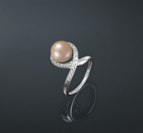 Серебряное кольцо с розовым жемчугом к-130835-р: розовый пресноводный жемчуг, серебро 925°