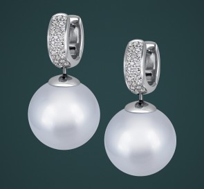 Серьги с жемчугом 7695/2: белый морской жемчуг, золото 585°